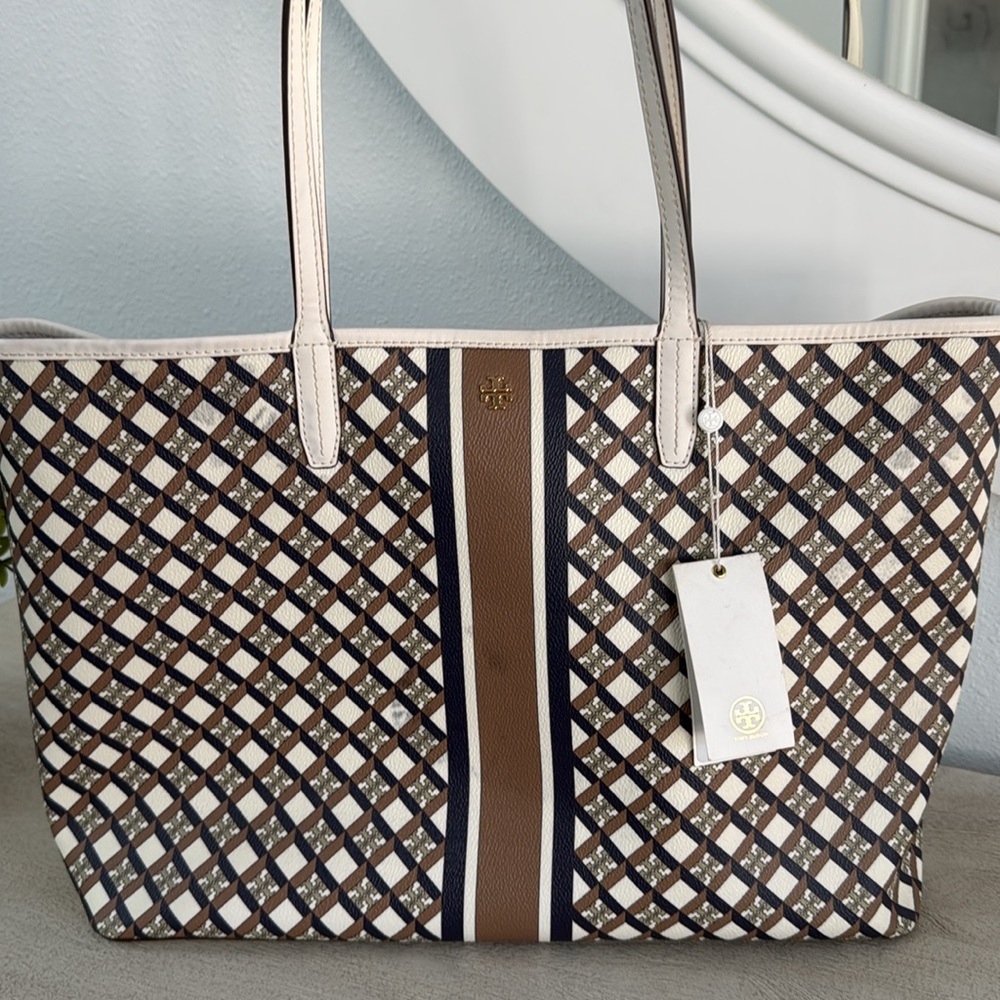 Tory Burch Geometric Brown and Cream Tote preloved